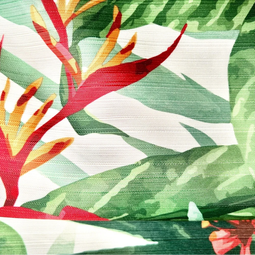 Hibiscus & Bird of Paradise Flowers Green Tropical Leaves Fabric Shower Curtain